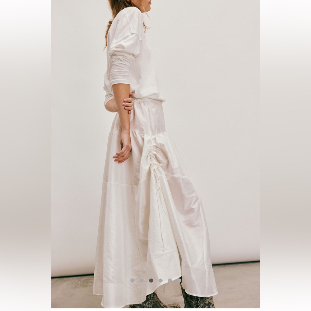 Free People Emery Drop Waist Midi Maxi Skirt cinch tie white XS NEW